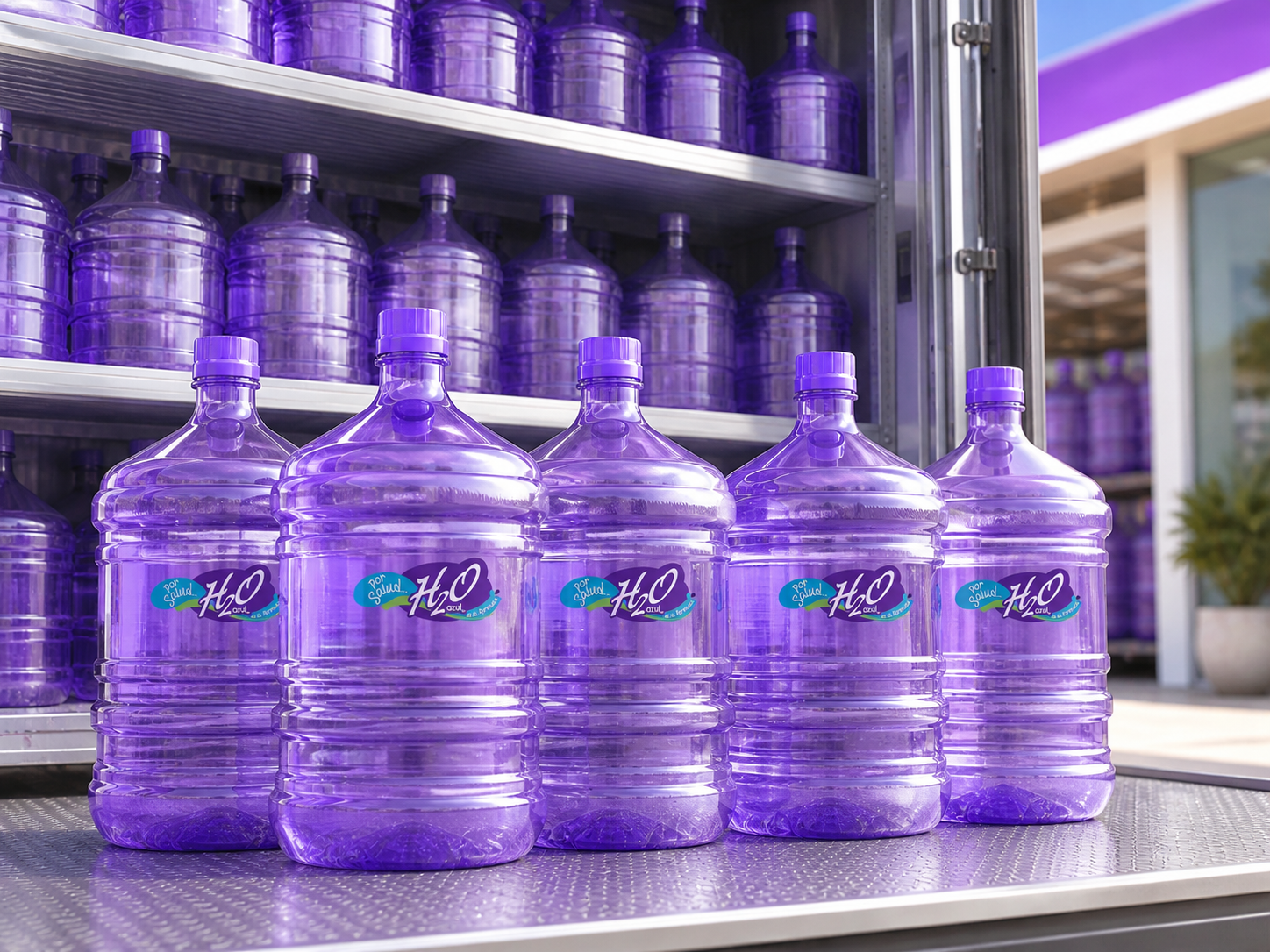 Camión de reparto H2O Azul en Oaxaca
