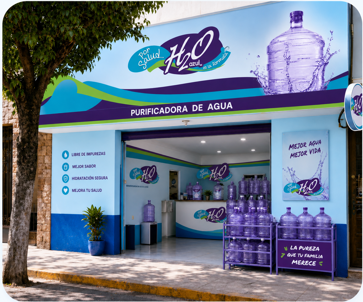 Fachada de la purificadora H2O Azul